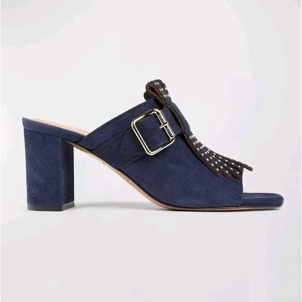 The Office Of Angela Scott Ms. Naomi Studded Kiltie Mule Women's Size 36 Navy